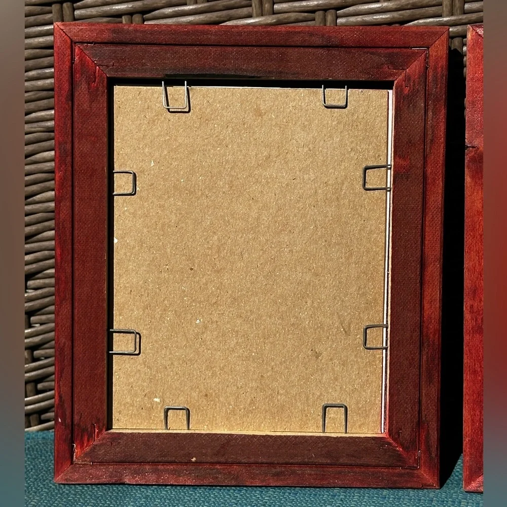 ITALIAN Set of Burgundy Decorative Wood Picture Frames with Botanical Prints 5x6